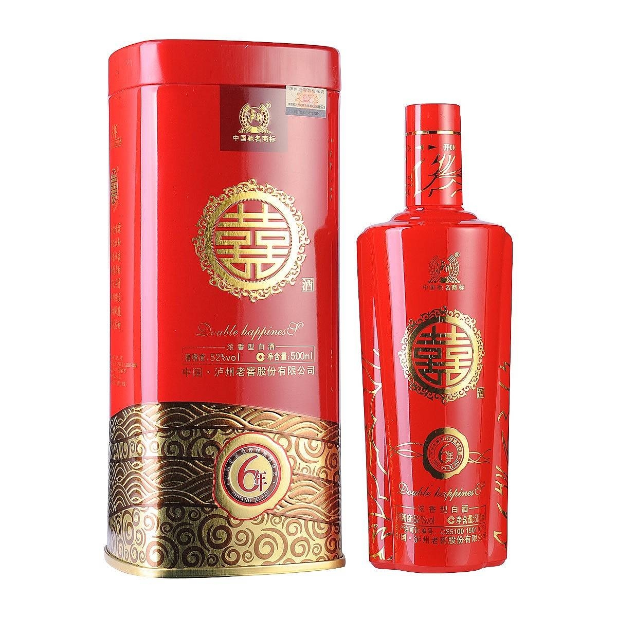 四川瀘州老窖6年雙喜酒口感濃香型52度白酒500ml單瓶裝