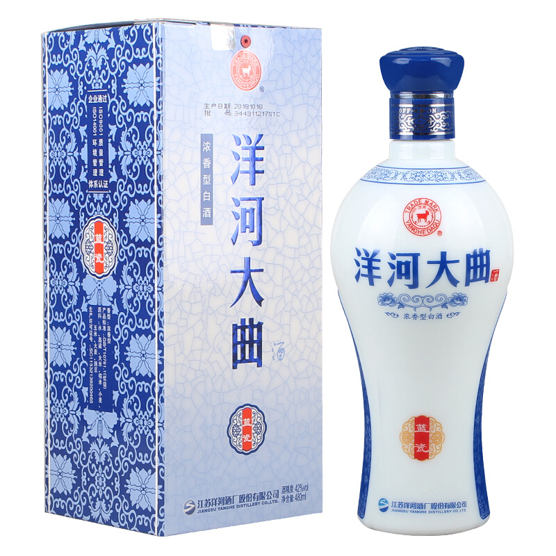 洋河大曲藍瓷42度口感綿柔濃香型白酒480ml單瓶裝