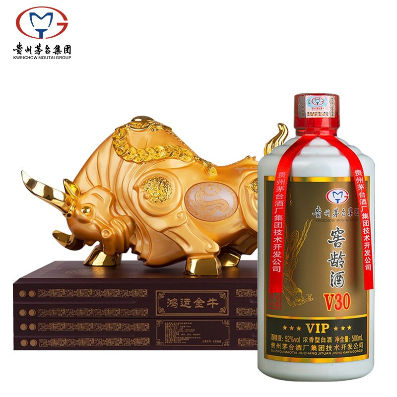 貴州茅臺(tái)集團(tuán)鴻運(yùn)金牛窖齡酒V30口感濃香型52度白酒500ml禮盒裝