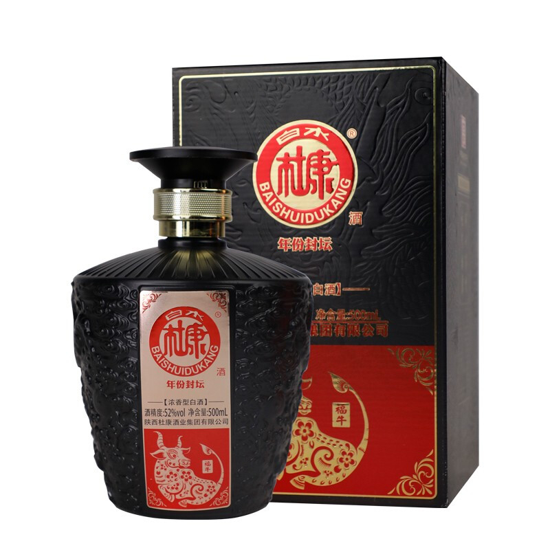 河南白水杜康年份封壇福牛酒口感濃香型52度白酒500ml單瓶裝