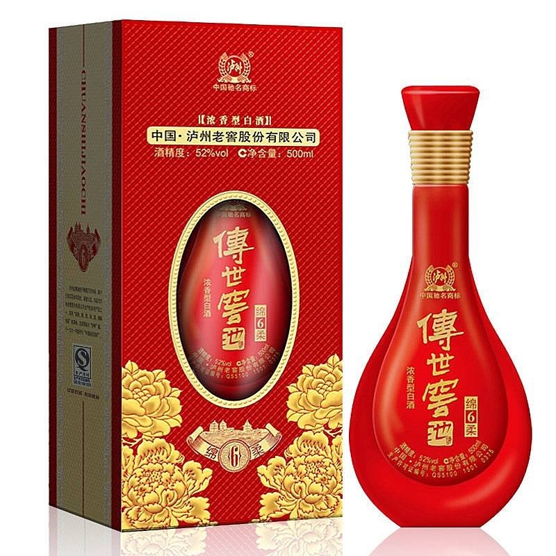 四川瀘州老窖傳世窖池綿柔6口感濃香型52度白酒500ml單瓶裝