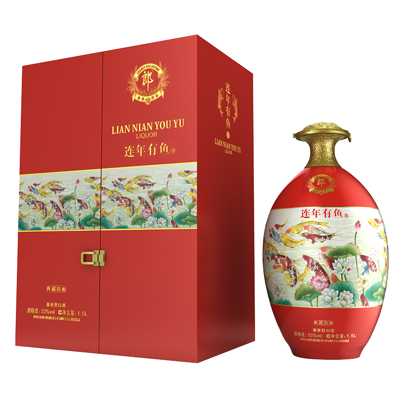 四川郎酒連年有魚典藏陳釀口感醬香型53度白酒1500ml壇裝