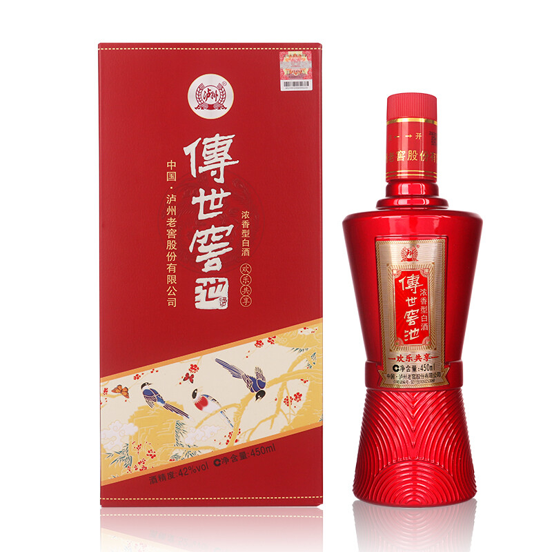 四川瀘州老窖傳世窖池歡樂(lè)共享紅瓶口感濃香型42度白酒450ml單瓶裝