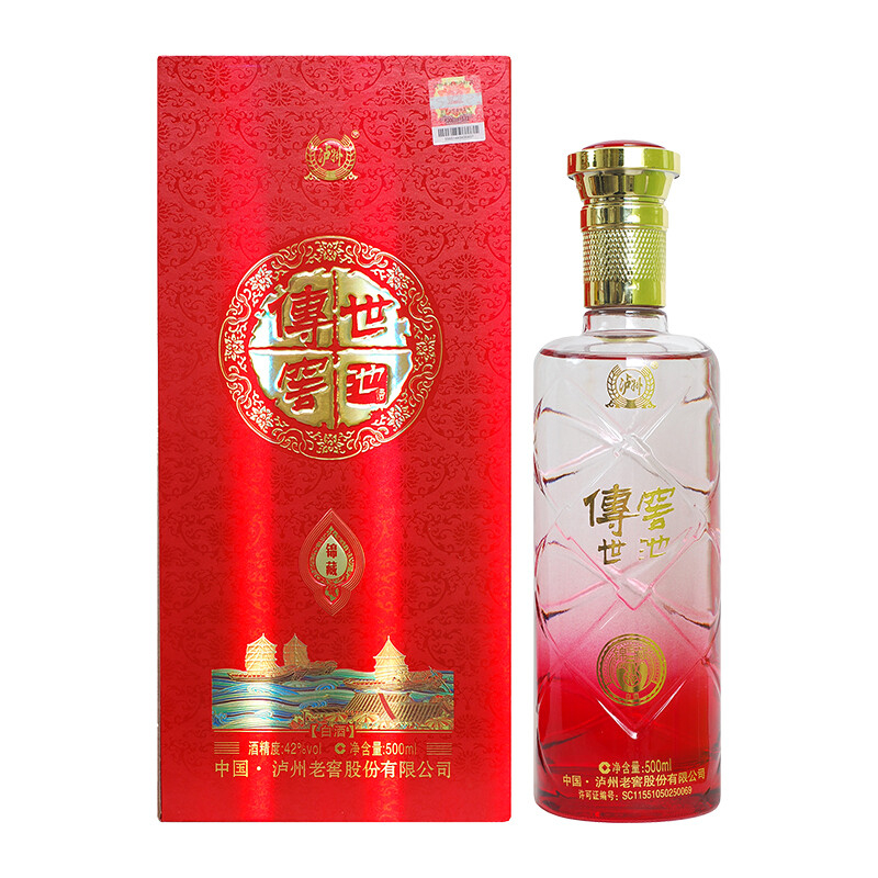 四川瀘州老窖傳世窖池錦藏口感濃香型42度白酒500ml單瓶裝