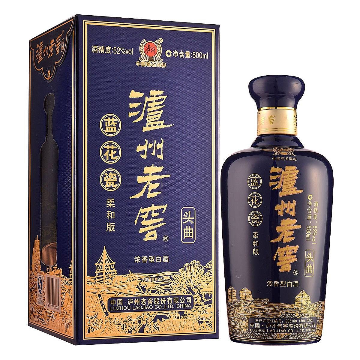 四川瀘州老窖藍花瓷頭曲柔和版口感濃香型52度白酒500ml單瓶裝