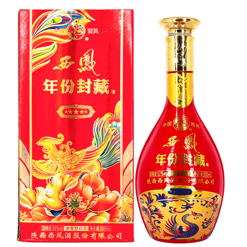 陜西西鳳酒年份封藏五星級口感濃香型52度白酒500ml單瓶裝