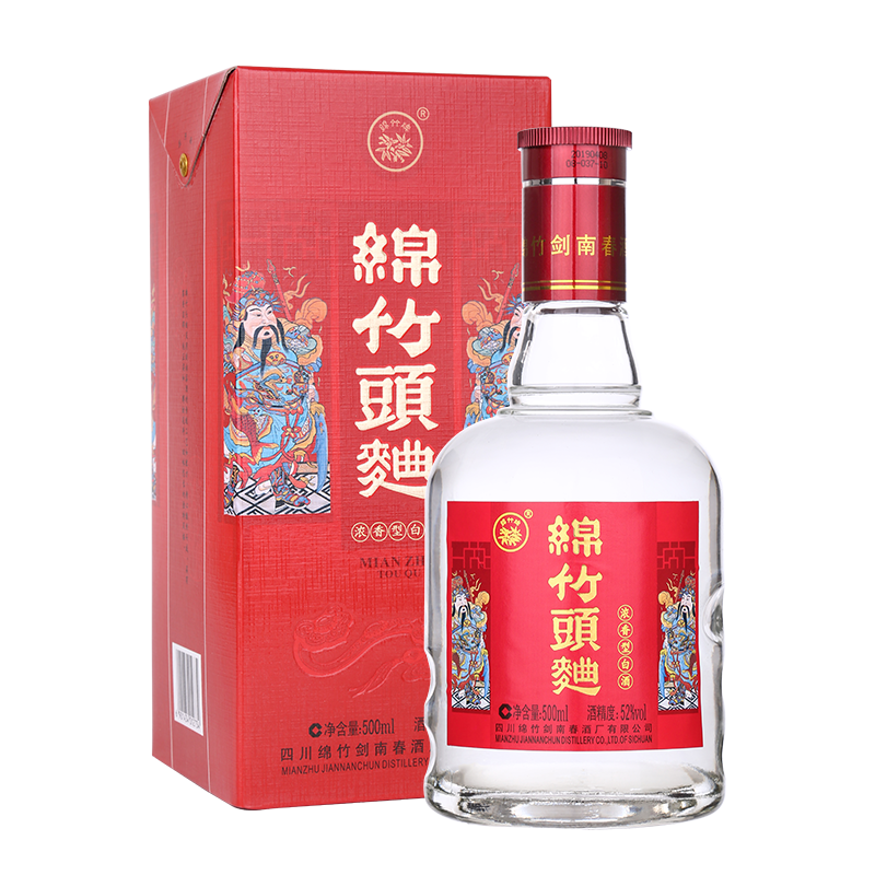 四川劍南春酒廠年畫綿竹頭曲52度口感濃香型白酒500ml單瓶裝