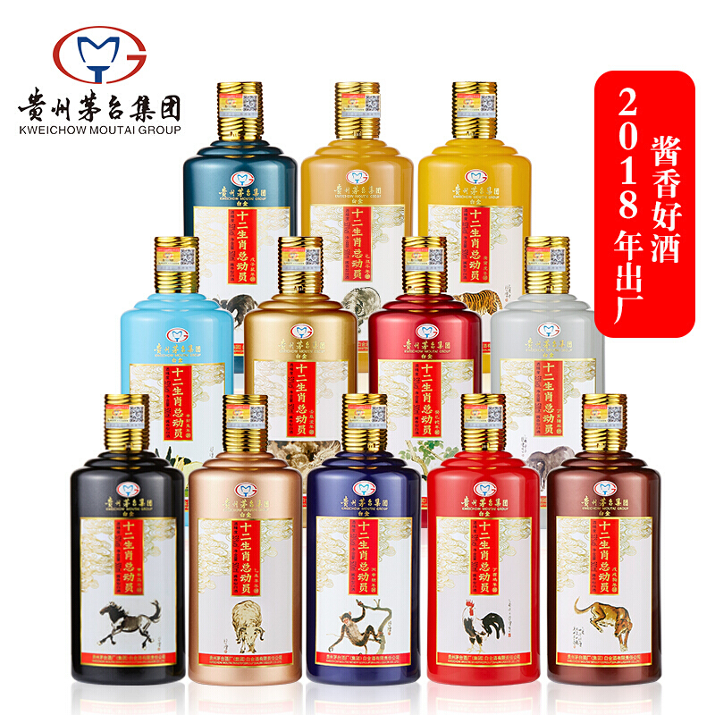 貴州茅臺徐悲鴻十二生肖名畫酒53度醬香型500ml單瓶裝