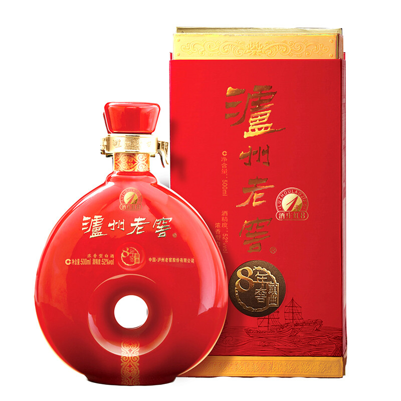 瀘州老窖八年窖頭曲酒莊紅八1號口感濃香型52度白酒500ml單瓶裝