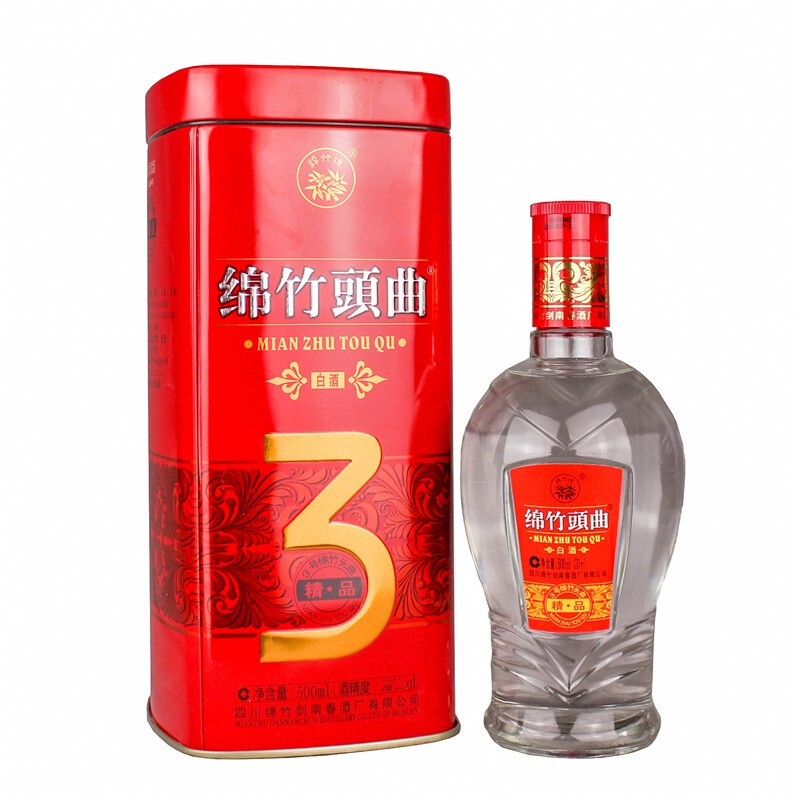 四川劍南春酒廠綿竹大曲精品頭曲鐵盒3號38度口感濃香型白酒500ml單瓶裝