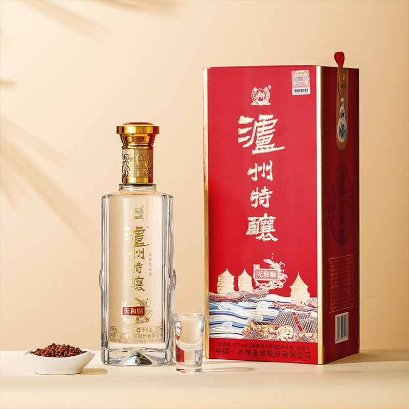 四川瀘州老窖瀘州特釀天和順透明款口感濃香型52度白酒500ml單瓶裝