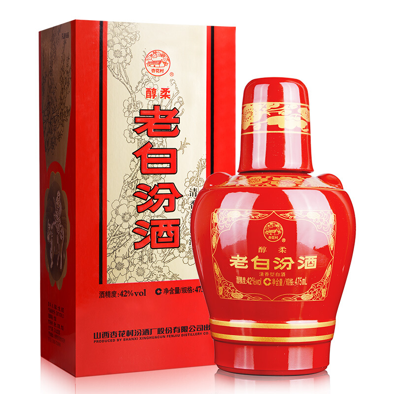山西汾酒醇柔老白汾42度清香型475ml單瓶裝