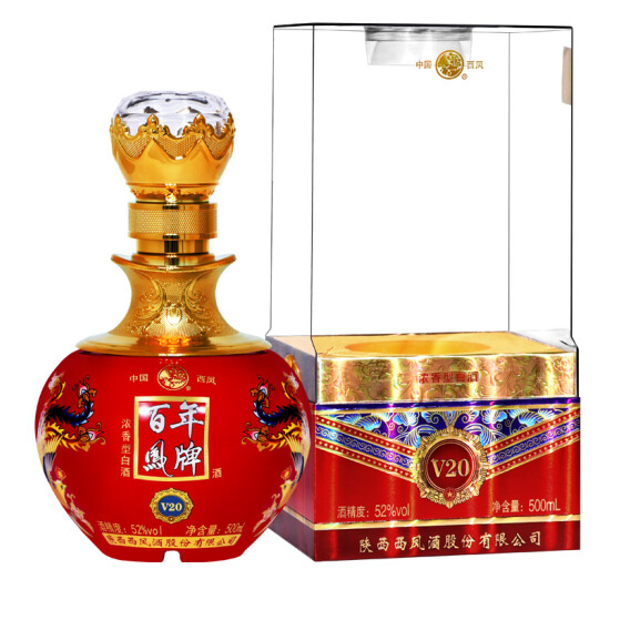 陜西西鳳酒百年鳳牌酒V20口感濃香型52度白酒500ml單瓶裝
