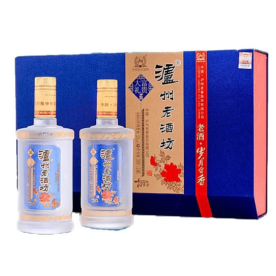 四川瀘州老窖瀘州老酒坊藍(lán)富貴大禮盒口感濃香型52度白酒500ml*2禮盒裝