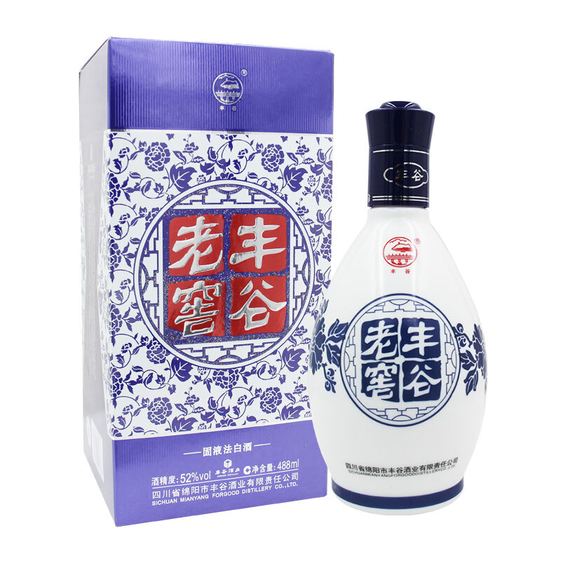 四川豐谷酒業(yè)豐谷老窖青花瓶52°度濃香型488ml單瓶裝