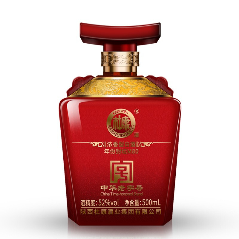 白水杜康年份封壇M80紅口感濃香型52度白酒500ml單瓶裝
