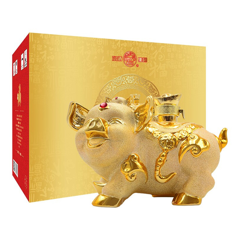 山西杏花村汾酒乙亥豬年造型（招財(cái)福豬）53度清香型1500ml生肖禮盒裝