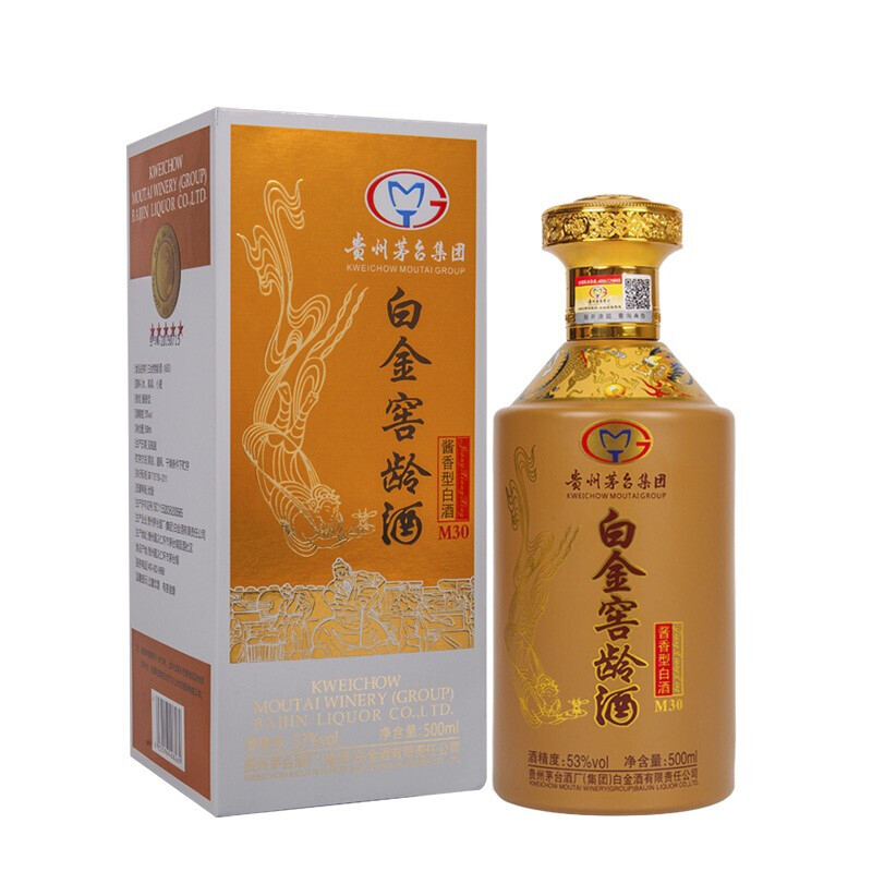 貴州茅臺集團(tuán)白金窖齡酒M30口感醬香型53度白酒500ml單瓶裝