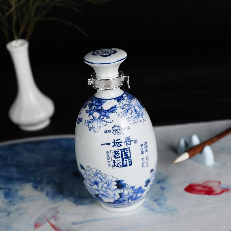 山西杏花村汾酒一壇香百年老壇53度青花瓷裝清香型475ml單瓶裝
