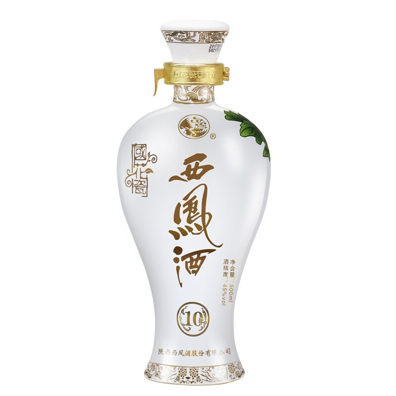 陜西西鳳酒2017年國(guó)花瓷10年口感綿柔鳳香型45度白酒500ml單瓶裝