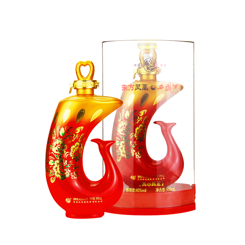 陜西西鳳酒東方鳳凰真心真意口感鳳香型45度白酒500ml單瓶裝