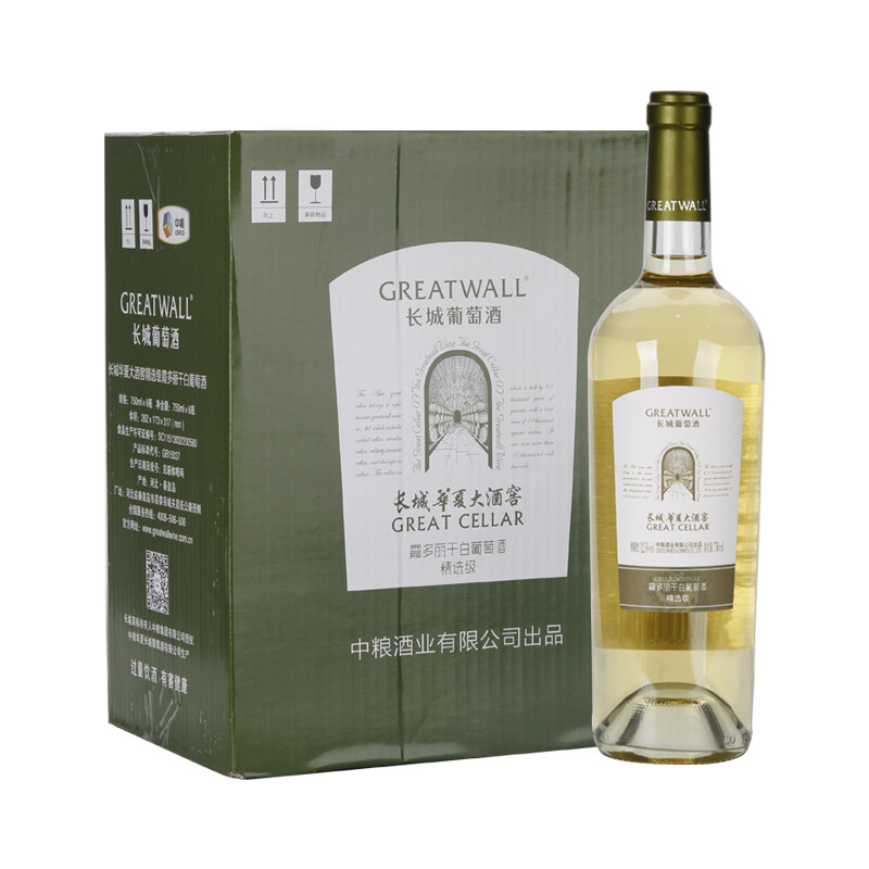 長城紅酒華夏大酒窖精選級霞多麗干白葡萄酒750ml單支裝