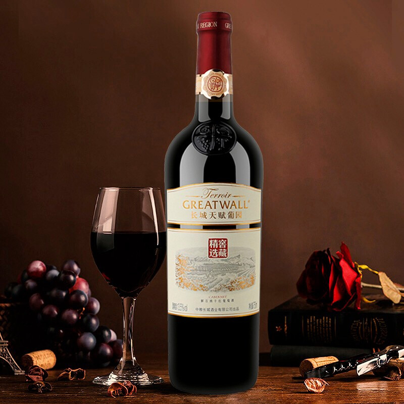 長城紅酒天賦葡園窖藏精選級解百納干紅葡萄酒750ml單支裝