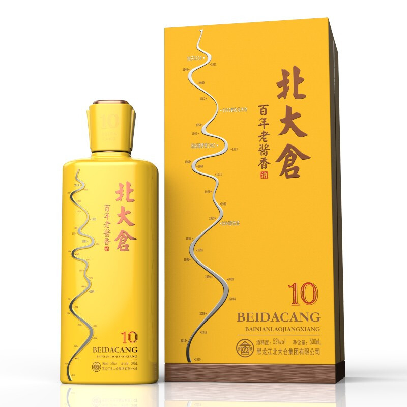 黑龍江北大倉白酒53度百年老醬香酒10醬香型500ml單瓶裝