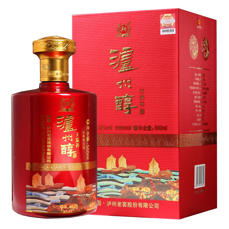 四川瀘州老窖瀘州醇天瑞酒口感濃香型52度白酒500ml單瓶裝