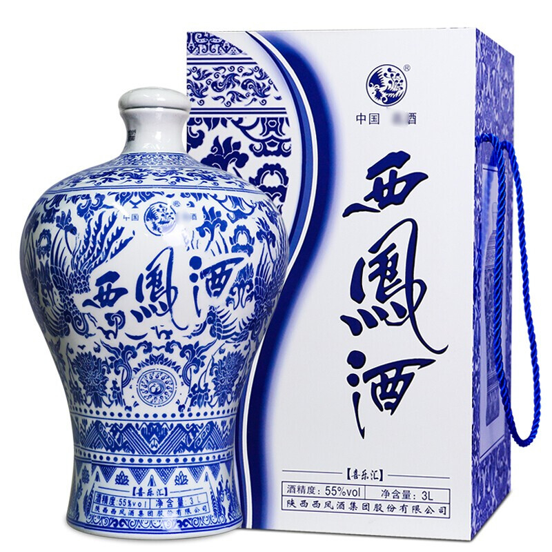 陜西西鳳酒青花瓷瓶大壇酒口感鳳香型55度白酒3000ml壇裝
