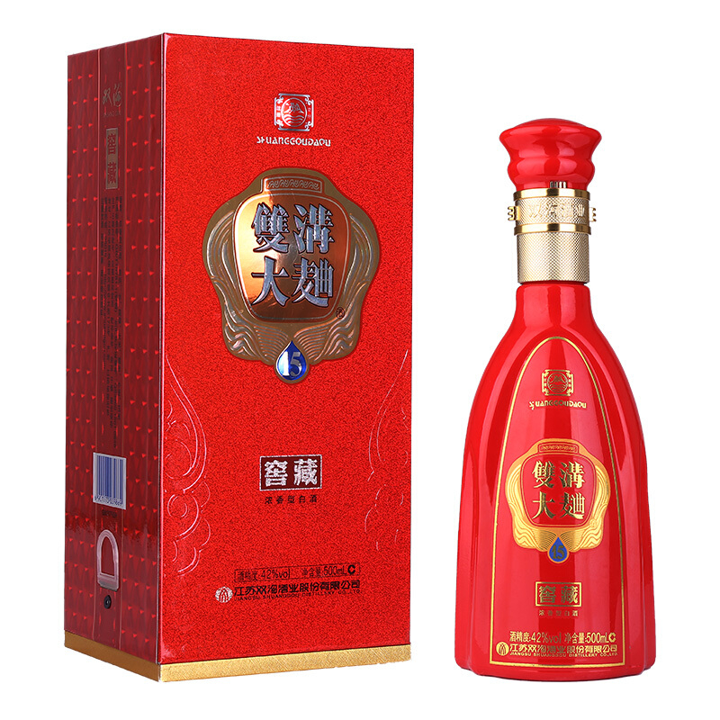 江蘇省雙溝酒大曲窖藏15年喜慶版42度濃香型500ml單瓶裝