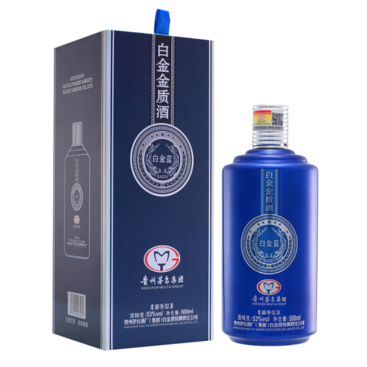貴州茅臺集團白金金質(zhì)酒白金藍口感醬香型53度白酒500ml單瓶裝