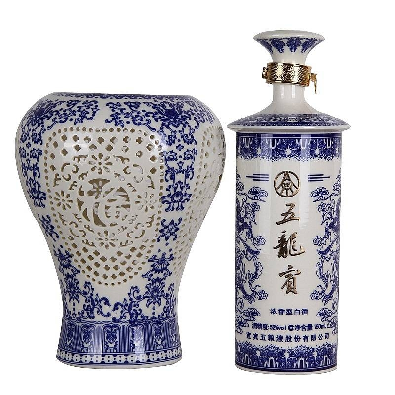 五糧液五龍賓青花瓷口感濃香型52度白酒750ml單瓶裝