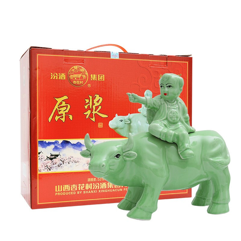 山西杏花村汾酒2018年牧童牛青色口感清香型53度白酒1500單瓶裝