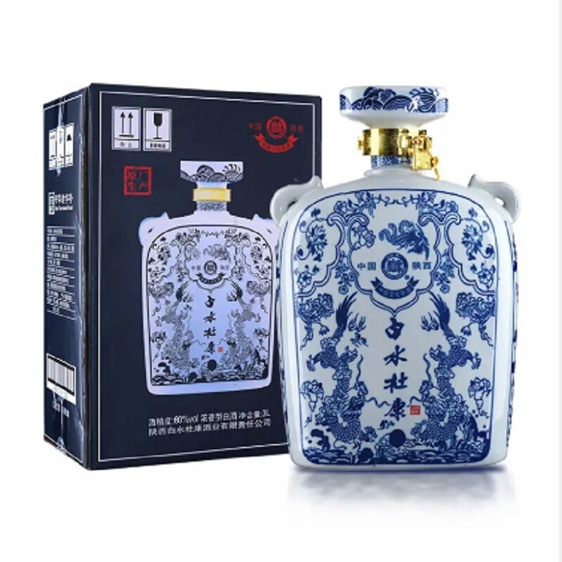 白水杜康仿元青花龍紋扁壺口感濃香型60度白酒3000ml一壇裝