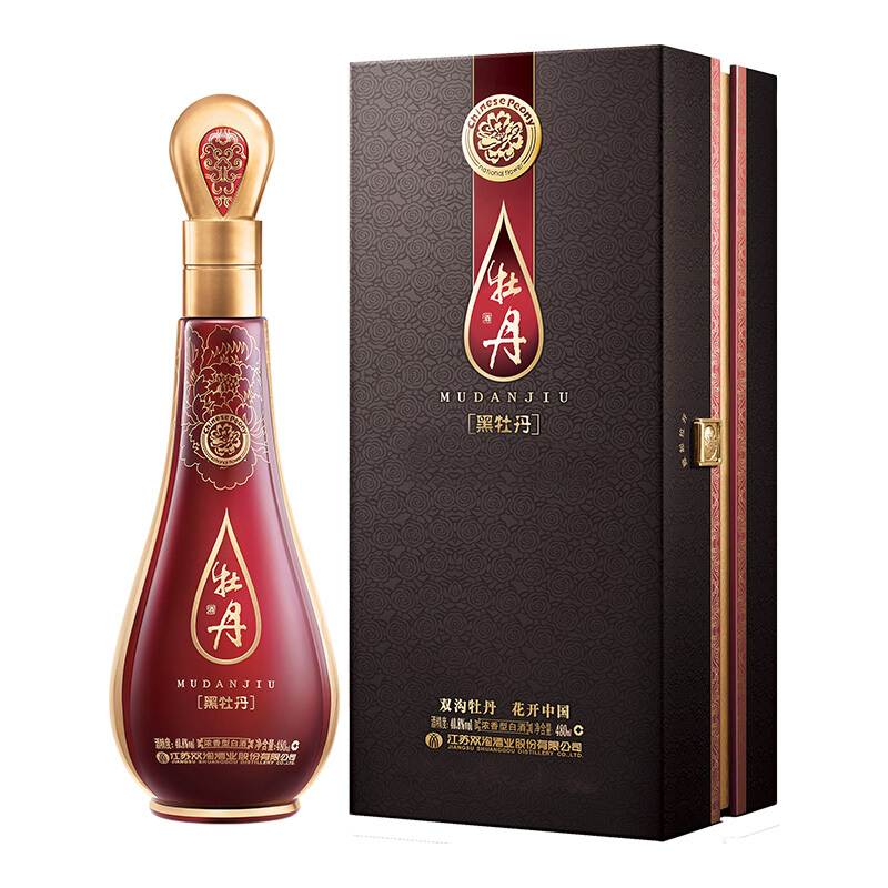 江蘇省雙溝酒牡丹系列精裝黑牡丹408度濃香型480ml單瓶裝