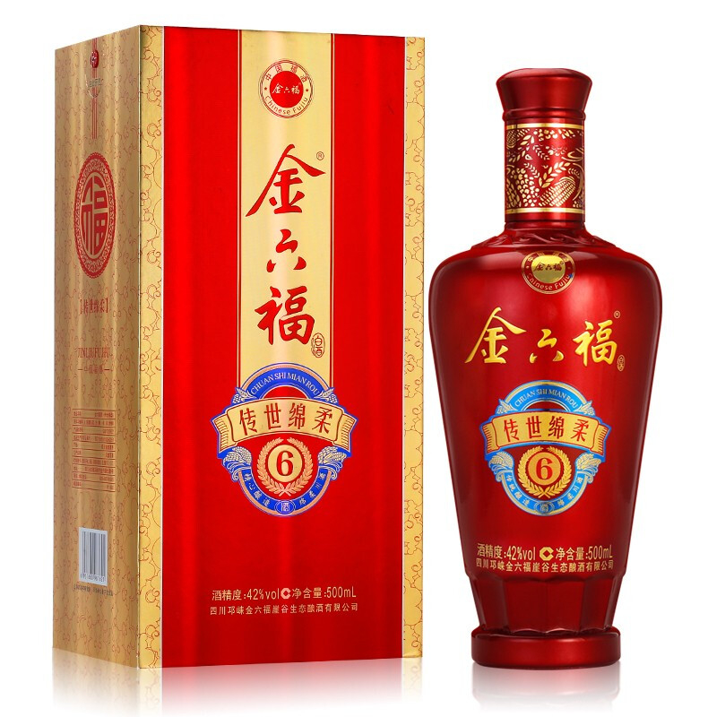 金六福酒42度傳世綿柔6濃香型500ml單瓶裝