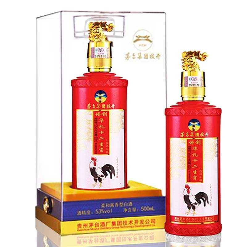 貴州茅臺集團(tuán)譜創(chuàng)華禮十二生肖雞年紀(jì)念酒口感醬香型53度白酒500ml單瓶裝