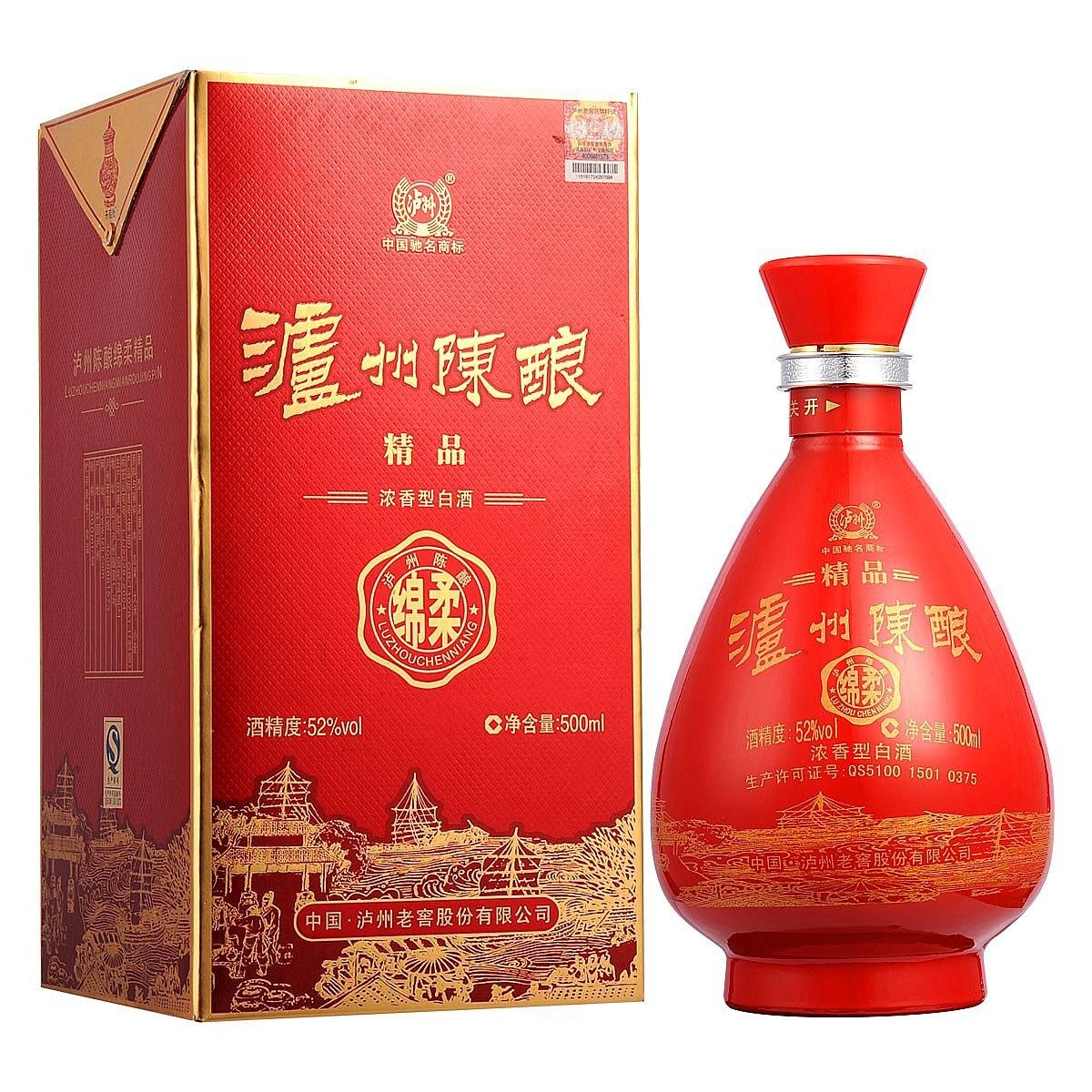 四川瀘州老窖瀘州陳釀綿柔精品口感濃香型52度白酒500ml單瓶裝