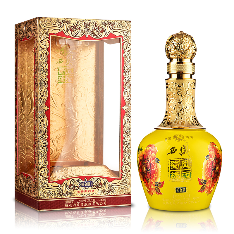 陜西西鳳酒蜀鳳緣鉑金版口感濃香型52度白酒500ml單瓶裝