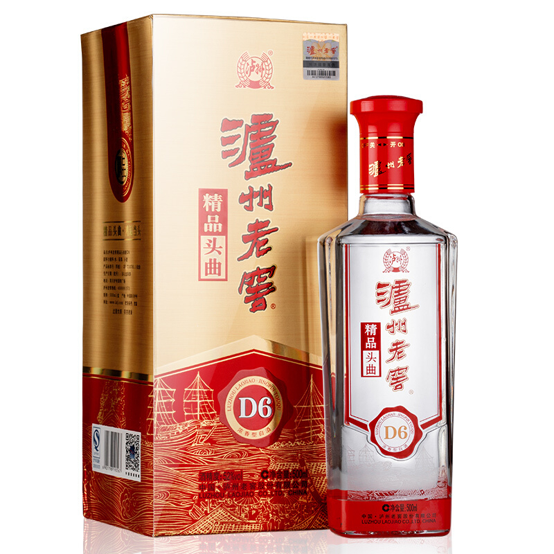 瀘州老窖D6精品頭曲52度濃香型白酒500ml單瓶裝