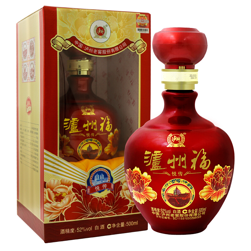 瀘州老窖瀘州福悅傳52度濃香型白酒500ml單瓶裝
