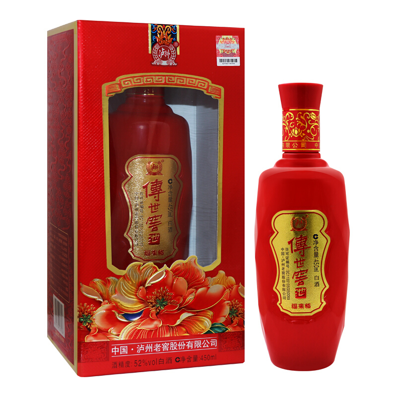 瀘州老窖傳世窖池福來臨52度濃香型白酒450ml單瓶裝