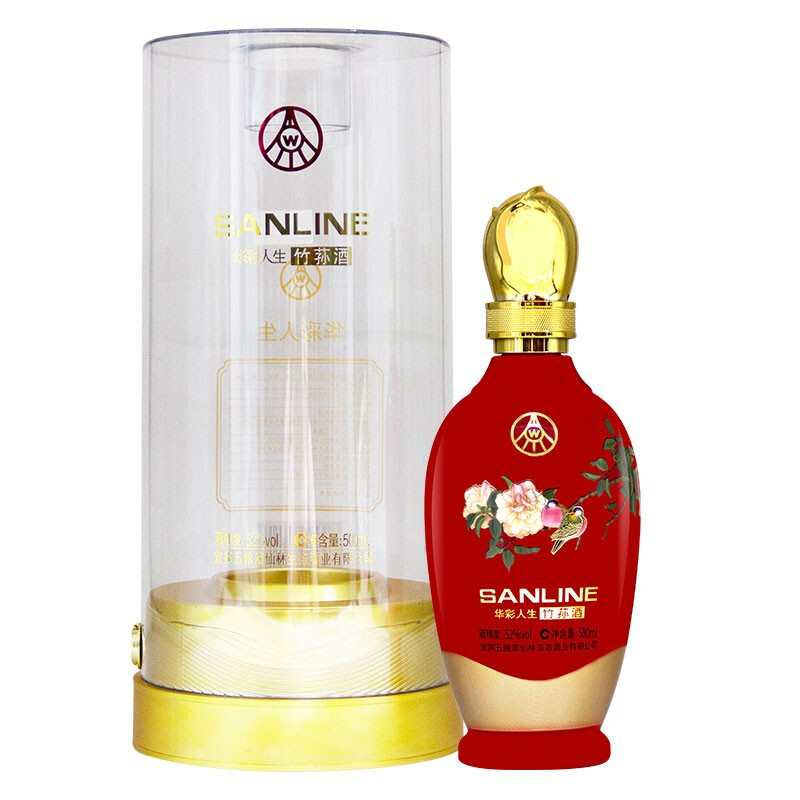 五糧液華彩人生竹蓀酒露酒古風花鳥禮盒口感濃香型52度白酒500ml單瓶裝