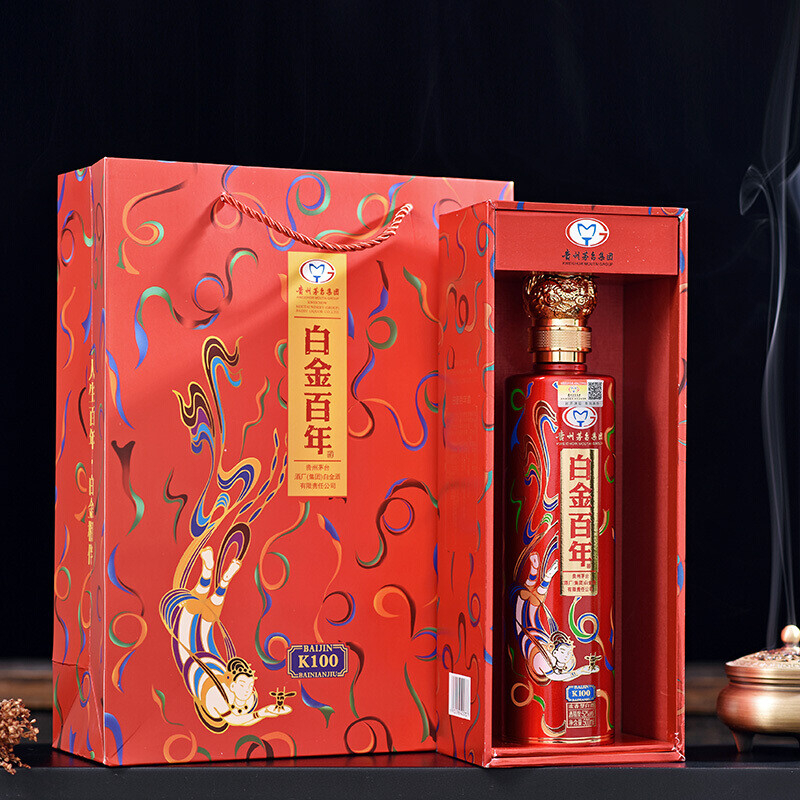 貴州茅臺(tái)集團(tuán)白金百年K100紅色版口感醬香型52度白酒500ml單瓶裝
