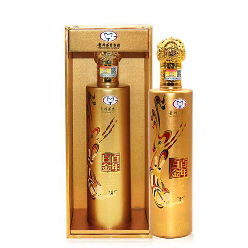 貴州茅臺集團白金百年K100金色版口感醬香型52度白酒500ml單瓶裝