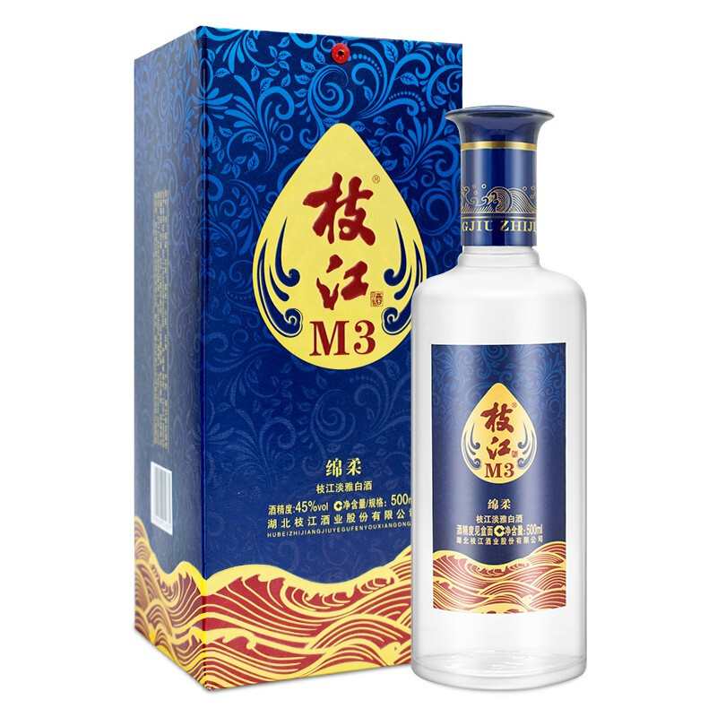 湖北枝江酒業(yè)M3綿柔45度淡雅香型500ml單瓶裝