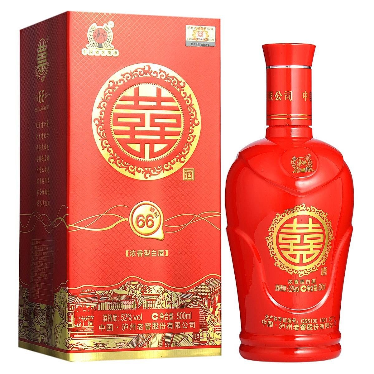 四川瀘州老窖喜酒喜壇66口感濃香型52度白酒500ml單瓶裝